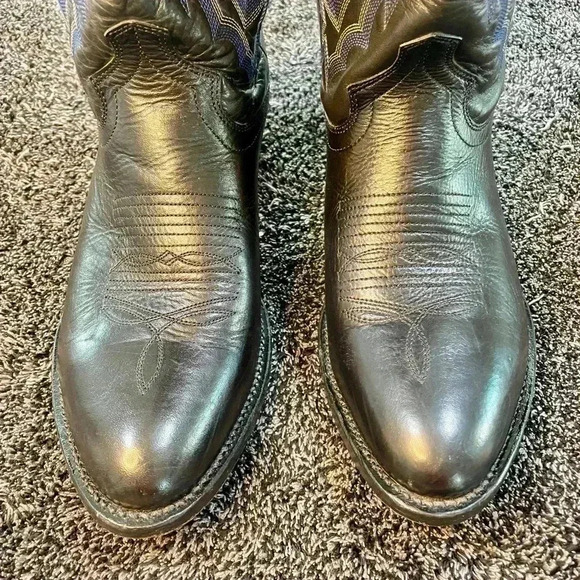 Vintage P’s by Ferrini Men’s Cowboy Boots Smooth Ostrich Black Leather SZ 9 D - Picture 4 of 10